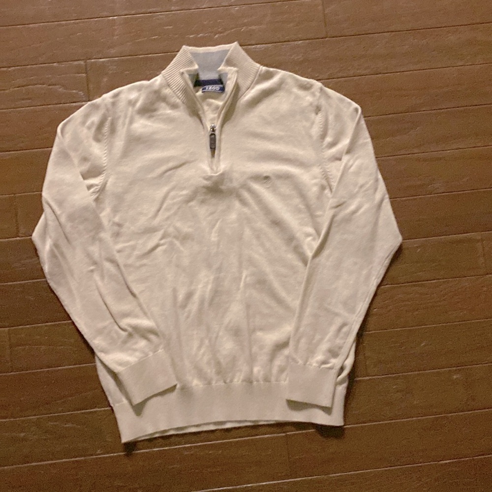 Men’s IZOD quarter zip Beige /Winter White Sweater Like New sz M